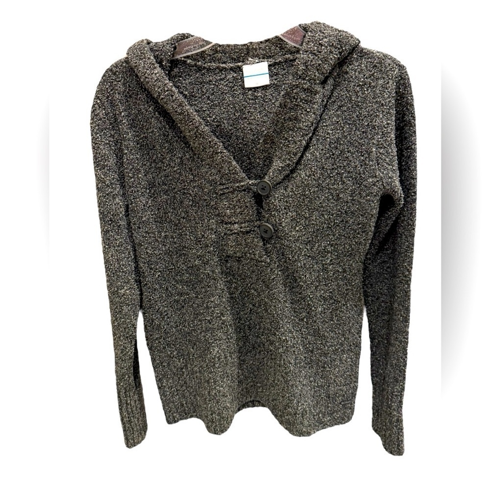 COLUMBIA Hoodie Womens Marbled Knit Two Button Pullover Long Sleeve Gray Medium